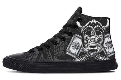 viking skull with hammers high top canvas shoes