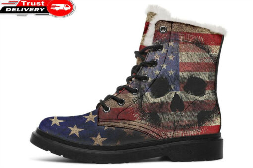 vintage usa flag skull faux fur leather boots 1