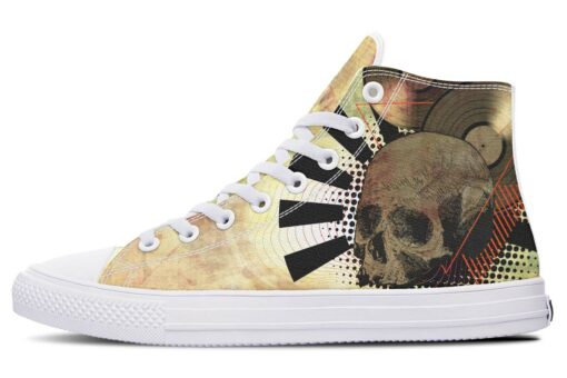 vinyl record and skull high top canvas shoes