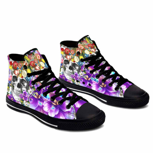 violet flower skull high top shoes