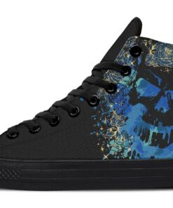 watercolor blue skull high top canvas shoes
