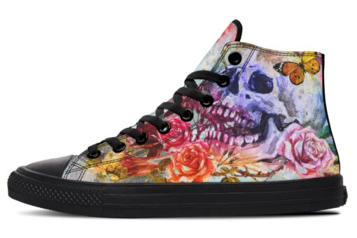watercolor skull and butterfly high top canvas shoes