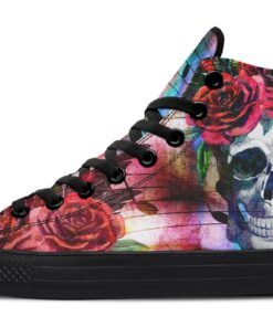 watercolor skull and music high top canvas shoes