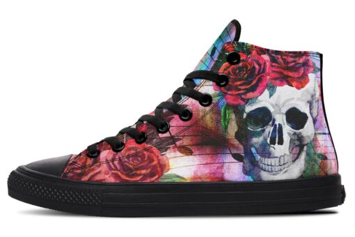 watercolor skull and music high top canvas shoes