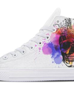 watercolorful skull and flowers high top canvas shoes
