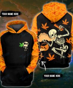 weed halloween skeleton pumpkin boong 3d hoodie
