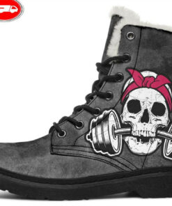 weight skull faux fur leather boots 1