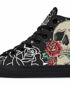 white rose skull high top canvas shoes