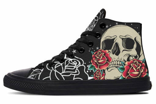 white rose skull high top canvas shoes