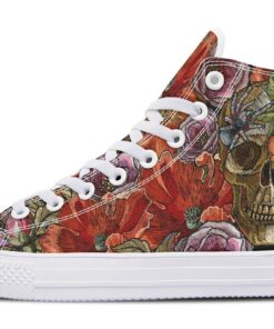 white skull and flowers high top canvas shoes