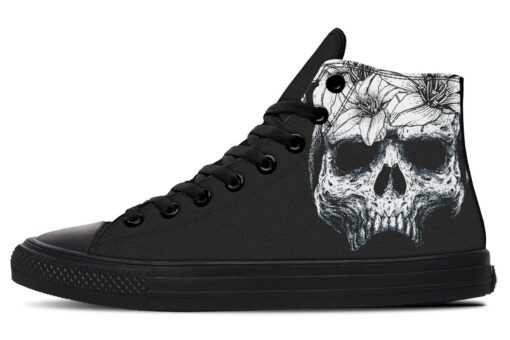 white skull and lily high top canvas shoes
