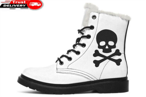 white skull faux fur leather boots 1