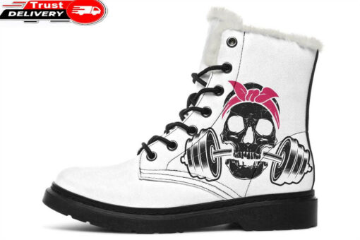 white skull weight faux fur leather boots 1