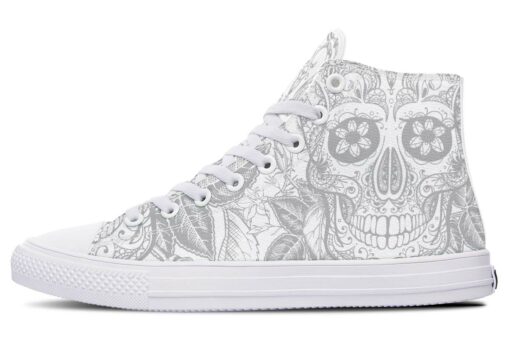white sugar skull high top canvas shoes