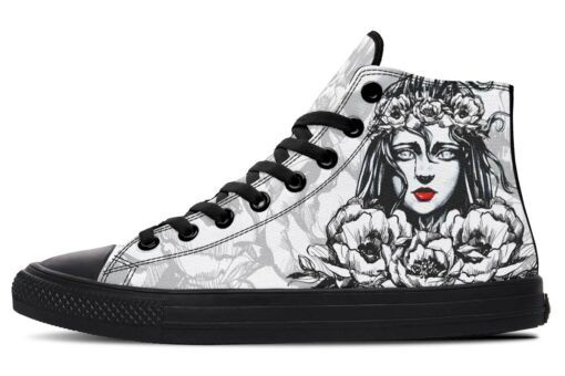 woman and flowers high top canvas shoes