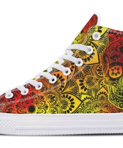 yellow and orange color merge skull high top canvas shoes