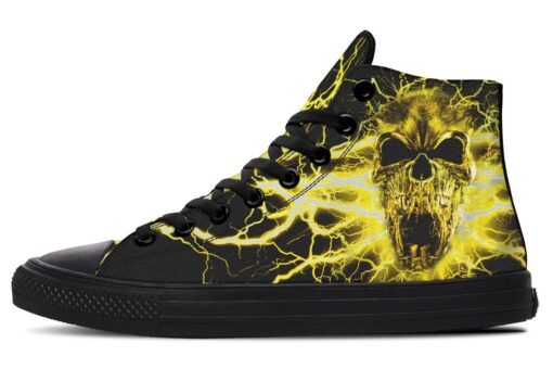yellow lighting skull high top canvas shoes