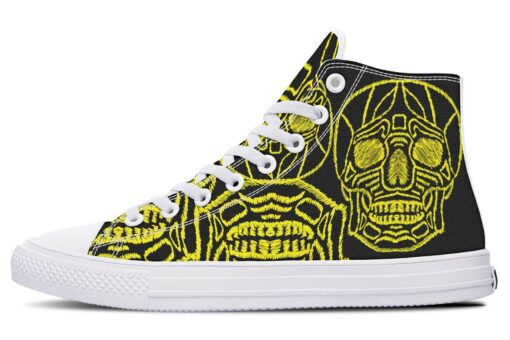 yellow skull sewing high top canvas shoes