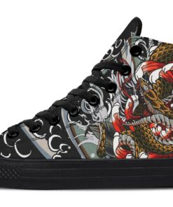 yellow snake and red flowers high top canvas shoes