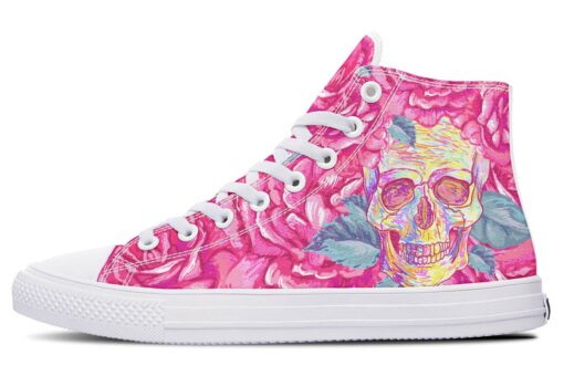yes p to pinky skull high top canvas shoes